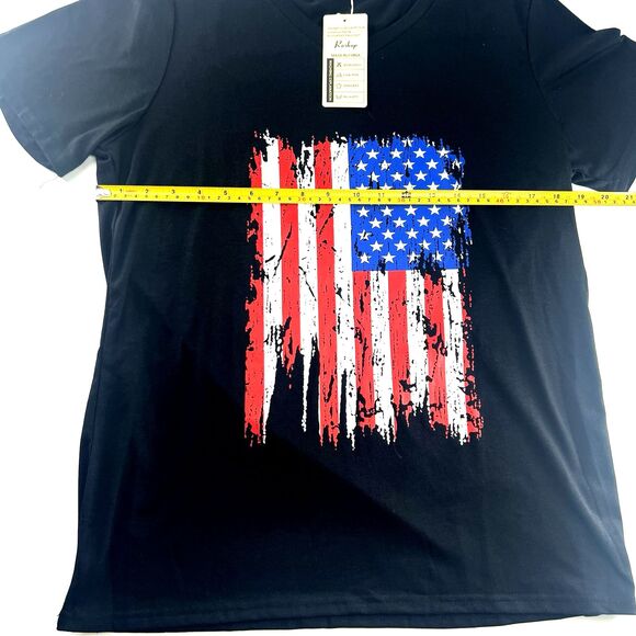 Roshop Distressed American Flag Black T-Shirt Women’s Size L - Picture 7 of 11